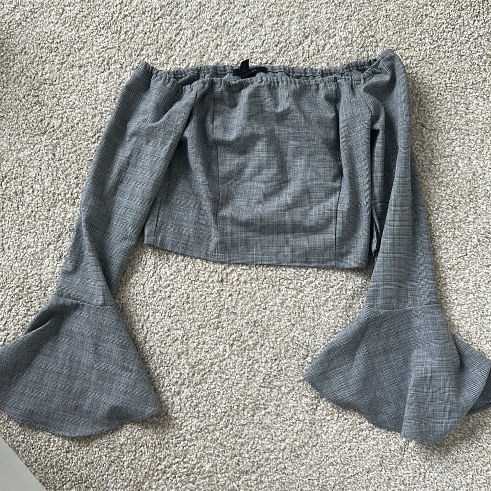 Forever 21 Flared Sleeves Mock Neck Crop Top